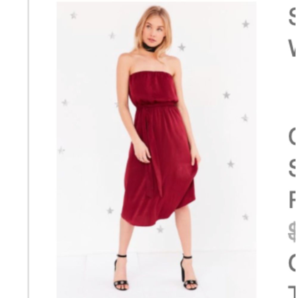 Silence + Noise Satin Strapless Tie-Waist Midi Dress